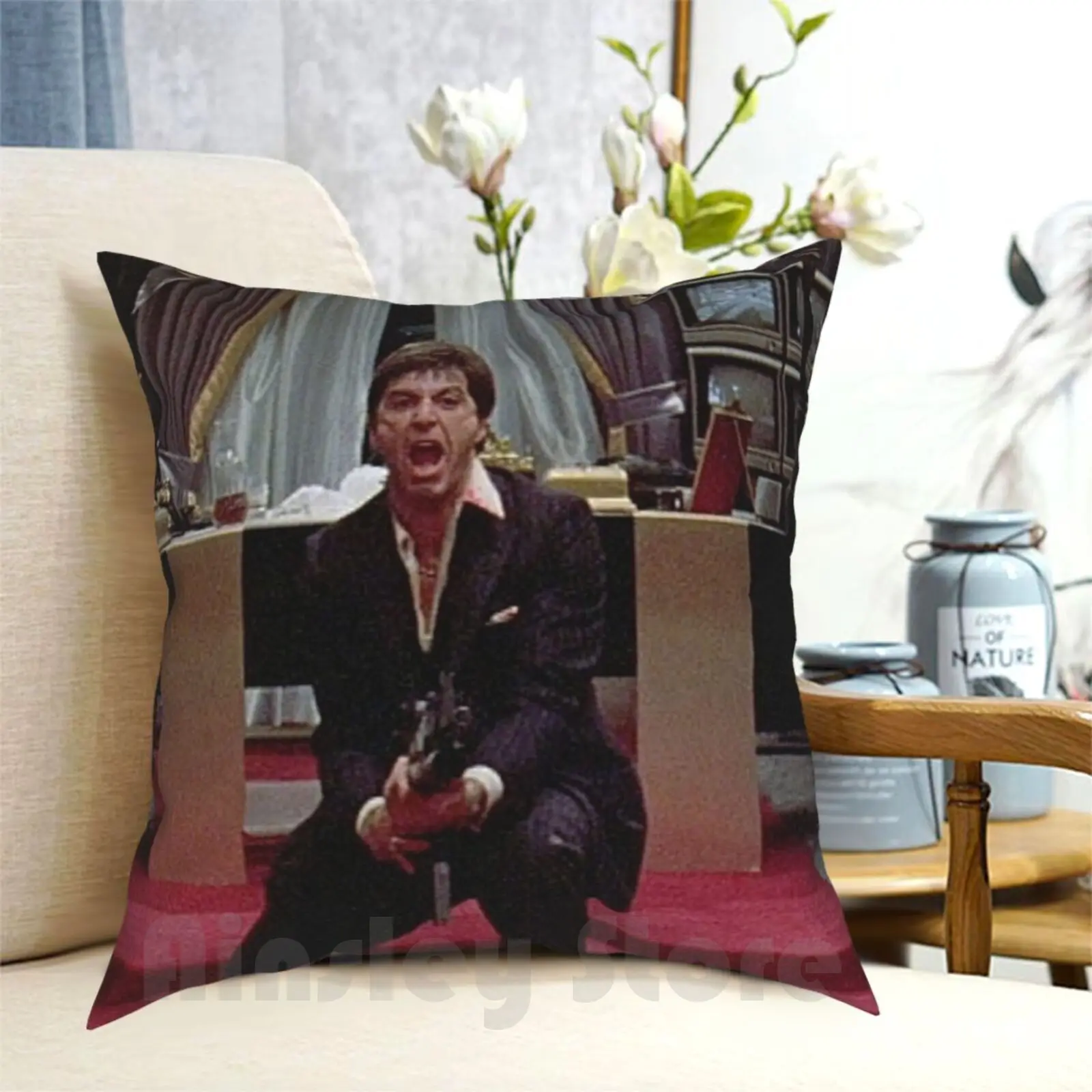 Scarface Little Friend Pillow Case Printed Home Soft Throw Pillow Scarface Movies Classic The World Is Yours Guns