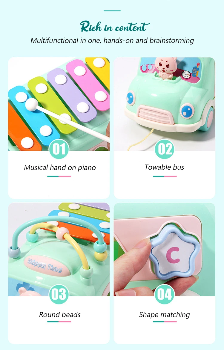 Małe dziecko zabawki Instrument muzyczny dziecko Montessori zabawki do wczesnej edukacji Knock fortepian autobus samochód edukacyjne zabawki dla dzieci 1 rok