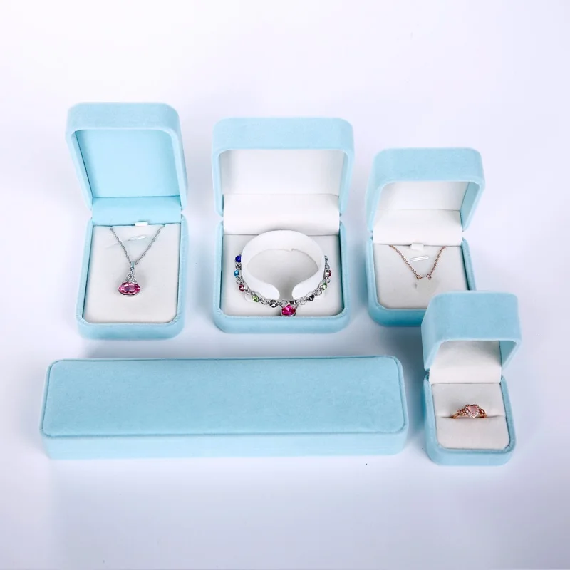 5Pcs Jewelry Packaging High Quality Velvet Box Craft Bag Pure Aquamarine Necklace Bracelet Gift Box Wedding Engagement Gift