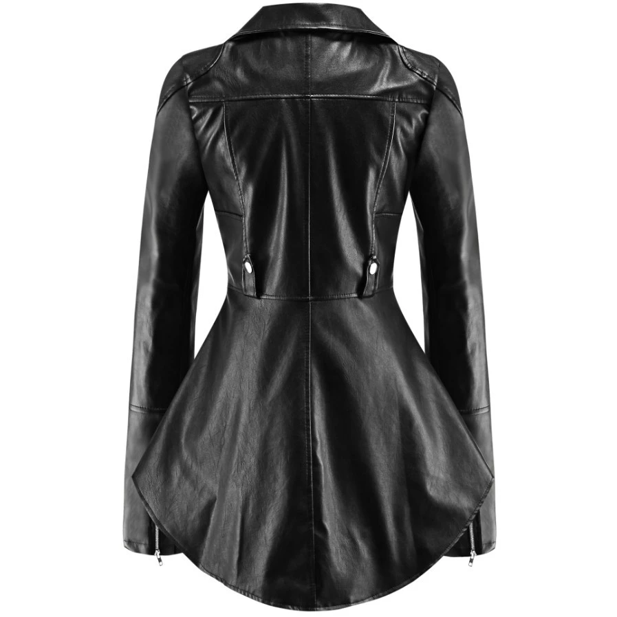 Women Leather Zipper Jacket Swallowtail Wind Ruffle Slim Biker Motorcycle Coat Punk PU Outwear 2020 Fashion Tide