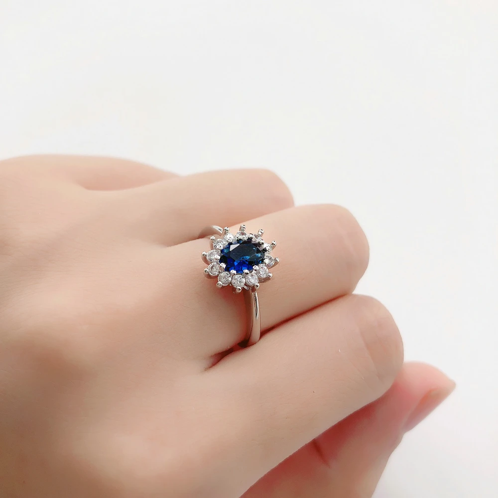 Diana Ring Für Frauen Prinzessin Stil Blau Kristall Zirkon Silber Farbe Engagement Hochzeit Finger Ringe Geschenk Mode Schmuck R076 – Detail 4