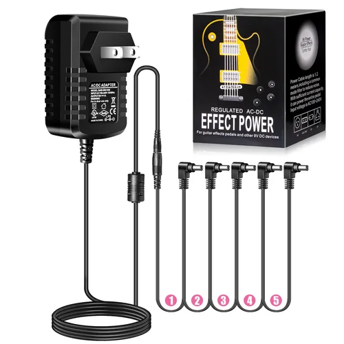 Imagen 1 del producto Pedal de efecto de guitarra eléctrica de 5 vías, accesorios de fuente de alimentación, adaptador de Cables, Cable de cadena de Margarita 9V DC 1A US EU UK JP AU Plug Pod