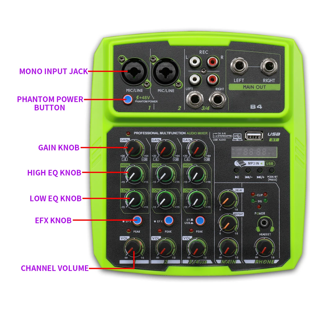 B6 6 قناة جهاز دمج صوتي في الهواء الطلق مؤتمر جهاز مزج الصوت USB بلوتوث صدى الصوت أداة المعالج لايف كارت الصوت