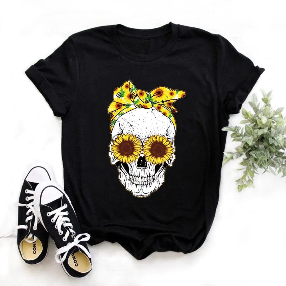 Women's Skull Deer In Woods Burlap Bandana Mama Mom T shirt 2020 Women Fashion Clothes Casual Short Sleeve Printed,Drop Ship