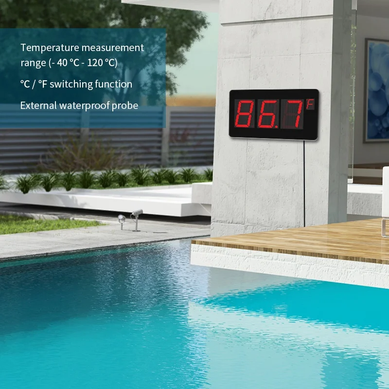 Digital Wall Thermometer Outdoor With Temperature Sensor C/F Switch For Sauna And Swimming Pool