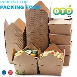 Microwaveable Folding Natural Kraft Food Boxes Take Out Disposable Paper Boxes Leak and Grease Resistant Meal Prep