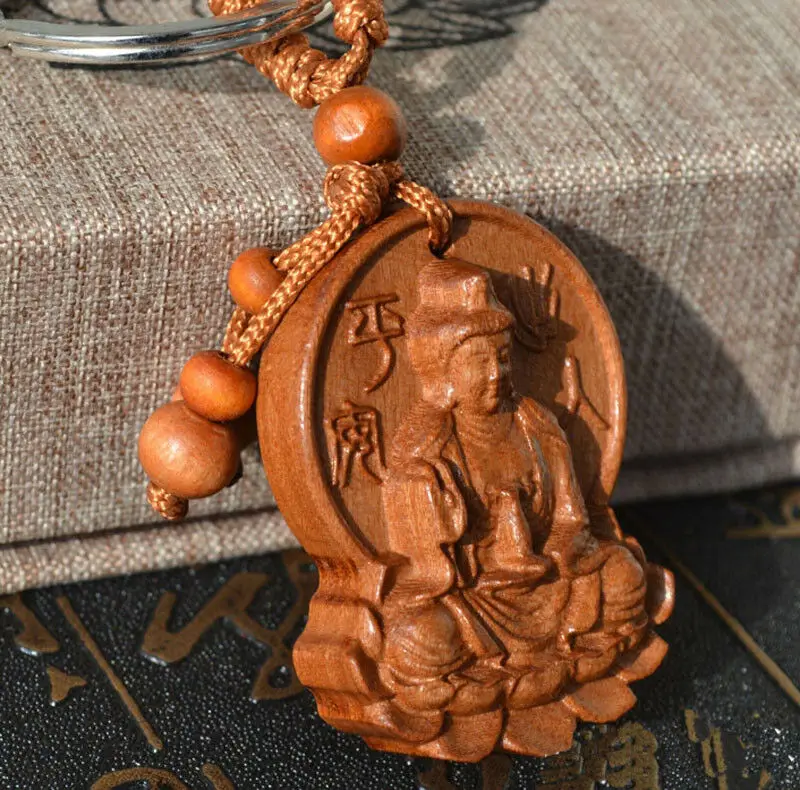 Tibetan Buddhism Mercy Kwan-Yin Peach Wood Amulet Key Chains