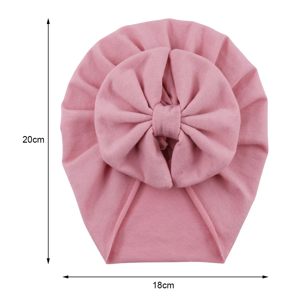 New Solid Polyester Cotton Baby Hat Elastic Bow Knot Bay Turban Caps Newborn Beanies 0-4T Soft Infant Birthday Gift