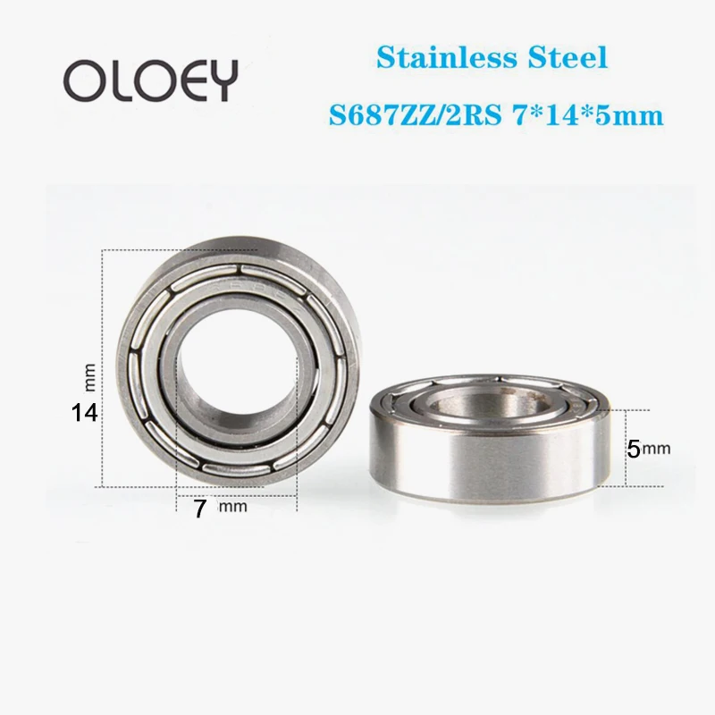 10/20pcs/lot S687ZZ 2RS 7x14x5 mm Stainless Steel Bearing Deep Groove Ball Bearings Miniature Mini Bearing 7x14x5  mm