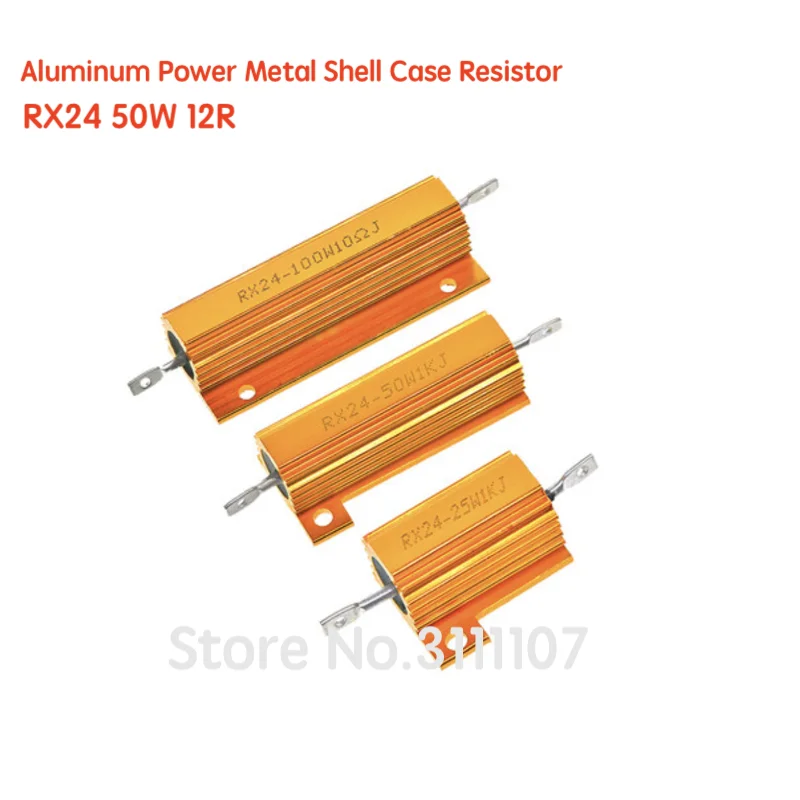 

RX24 50W 12R 12RJ High Power Resistor Metal Aluminum Case Golden Metal Shell Case Heatsink Resistance 12 ohm 50w Resistor