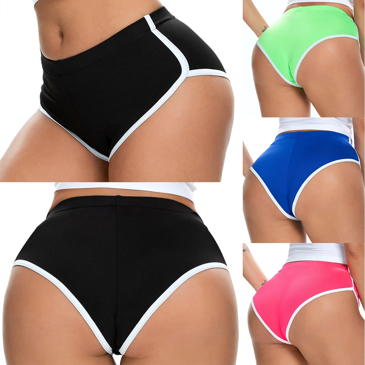 Women Summer Mid-rise Elastic Waist White Edge Booty Yoga Shorts Female Sports Gym Workout Exercise Fitness Running Mini Shorts