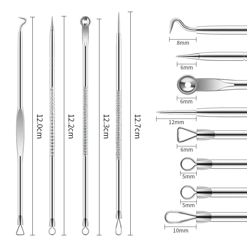 4 Stuks Zilverachtige Mee-Eter Verwijderaar Puistje Popper Tool Kit Acne Mee-Eter Afzuigkap Voor Neus Gezicht Roestvrij Staal