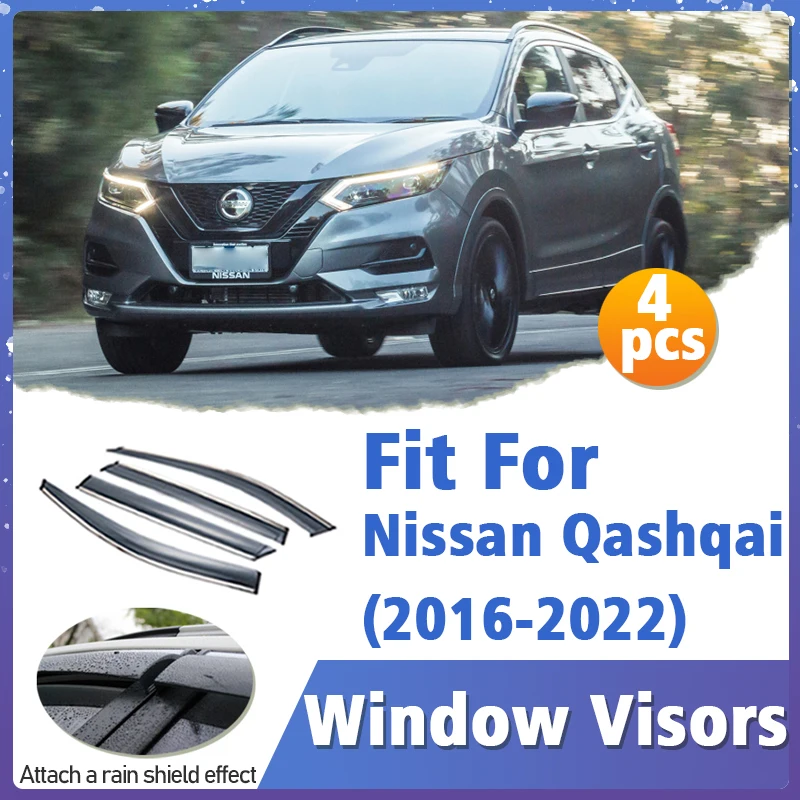 

Window Visor Guard for Nissan Qashqai 2016-2022 Vent Cover Trim Awnings Shelters Protection Sun Rain Deflector Auto Accessories