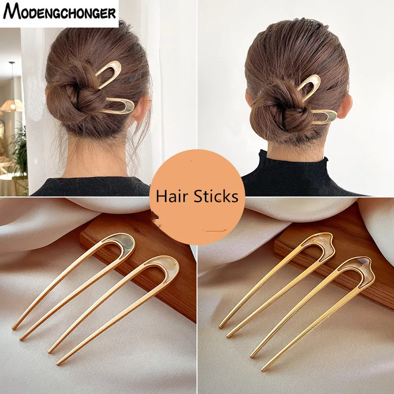 New U Shape Hair Clip Grips Convenient Simple Metal Plastic Forks Styling Tool Hairpins Magic Bending Headwear Hair Accessories