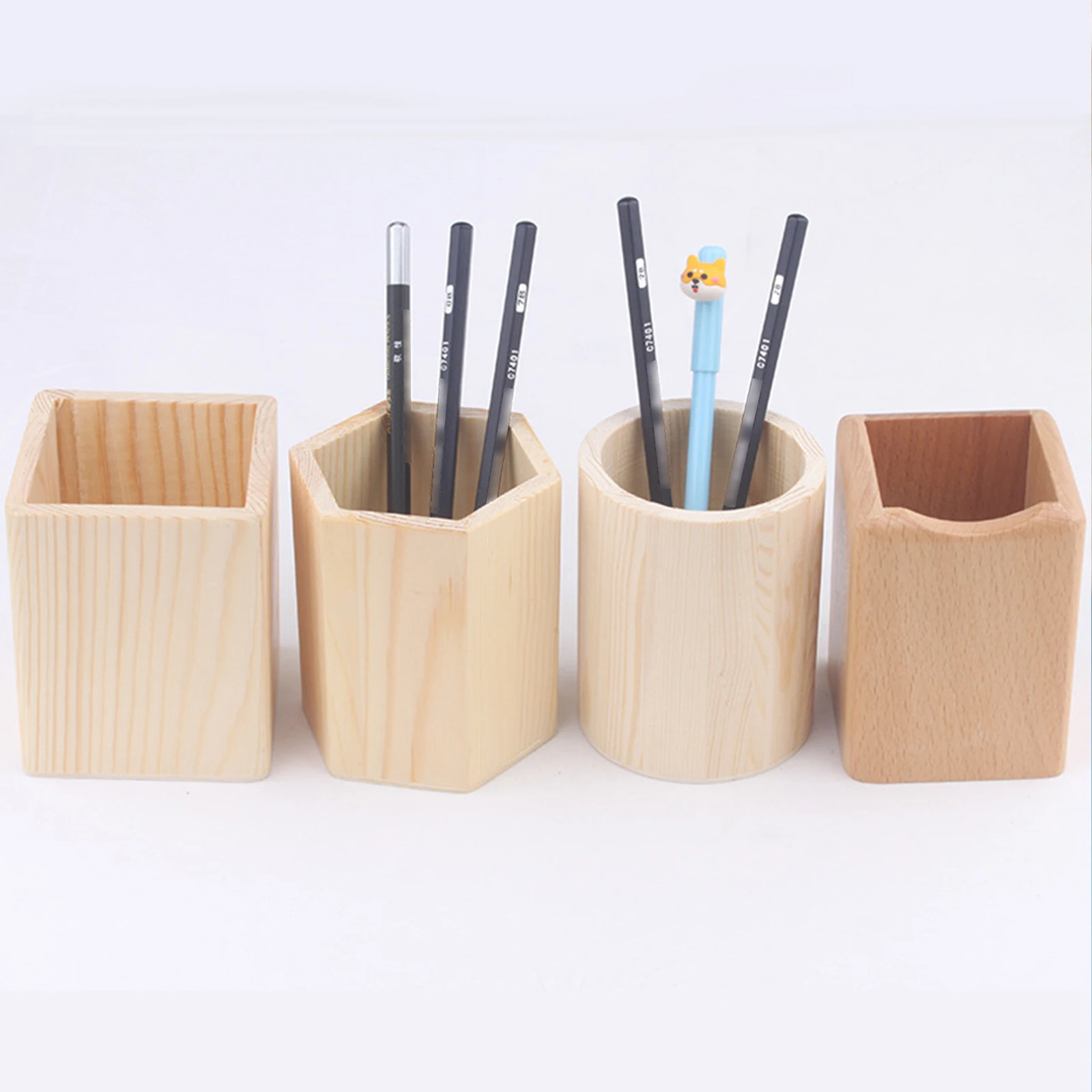 Creative Wood Pencil Holder Desk Organizer Storage Box Pen Holder Container School Office Supplies