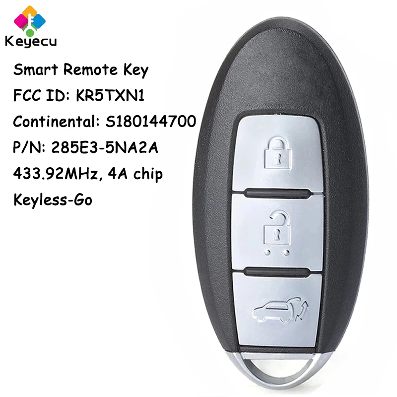 KEYECU Keyless-Go Smart Remote Control Car Key With 3 Buttons for Infiniti QX50 Q50 2018 2019 2020 Fob S180144700 FCC#: KR5TXN1