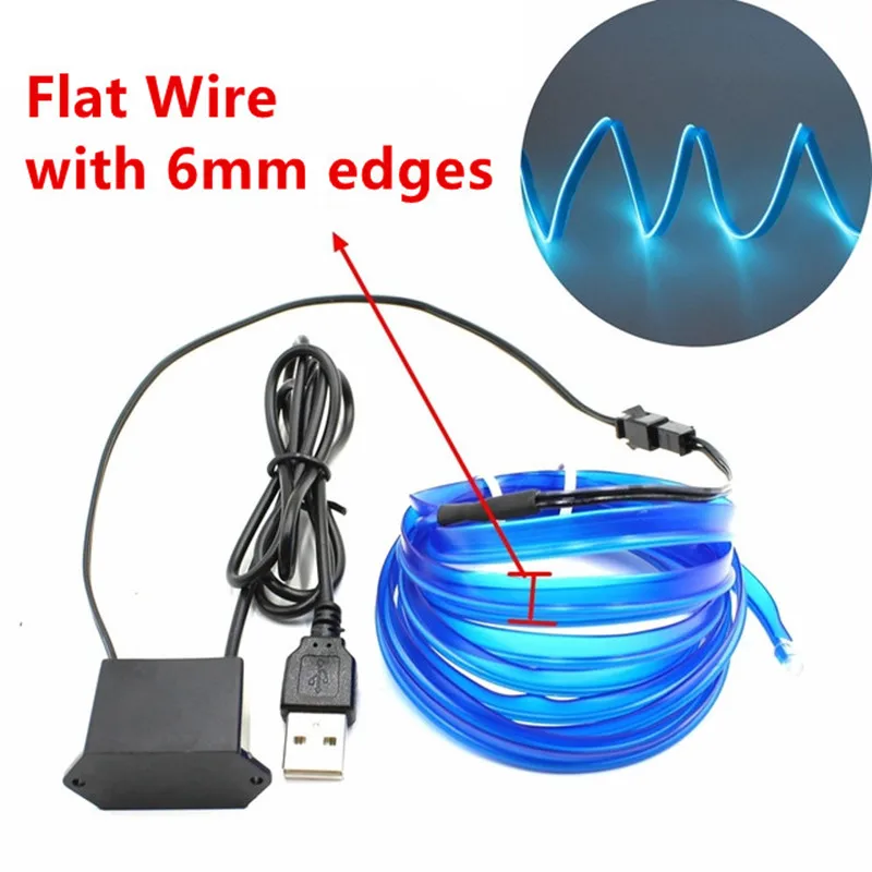 1M/2M/3M/5M/10M EL Wire 5V USB LED Strip Rope Tube Neon Light Glow Flat Edge Car Interior Atmosphere Decor Lamp Decorated Prop