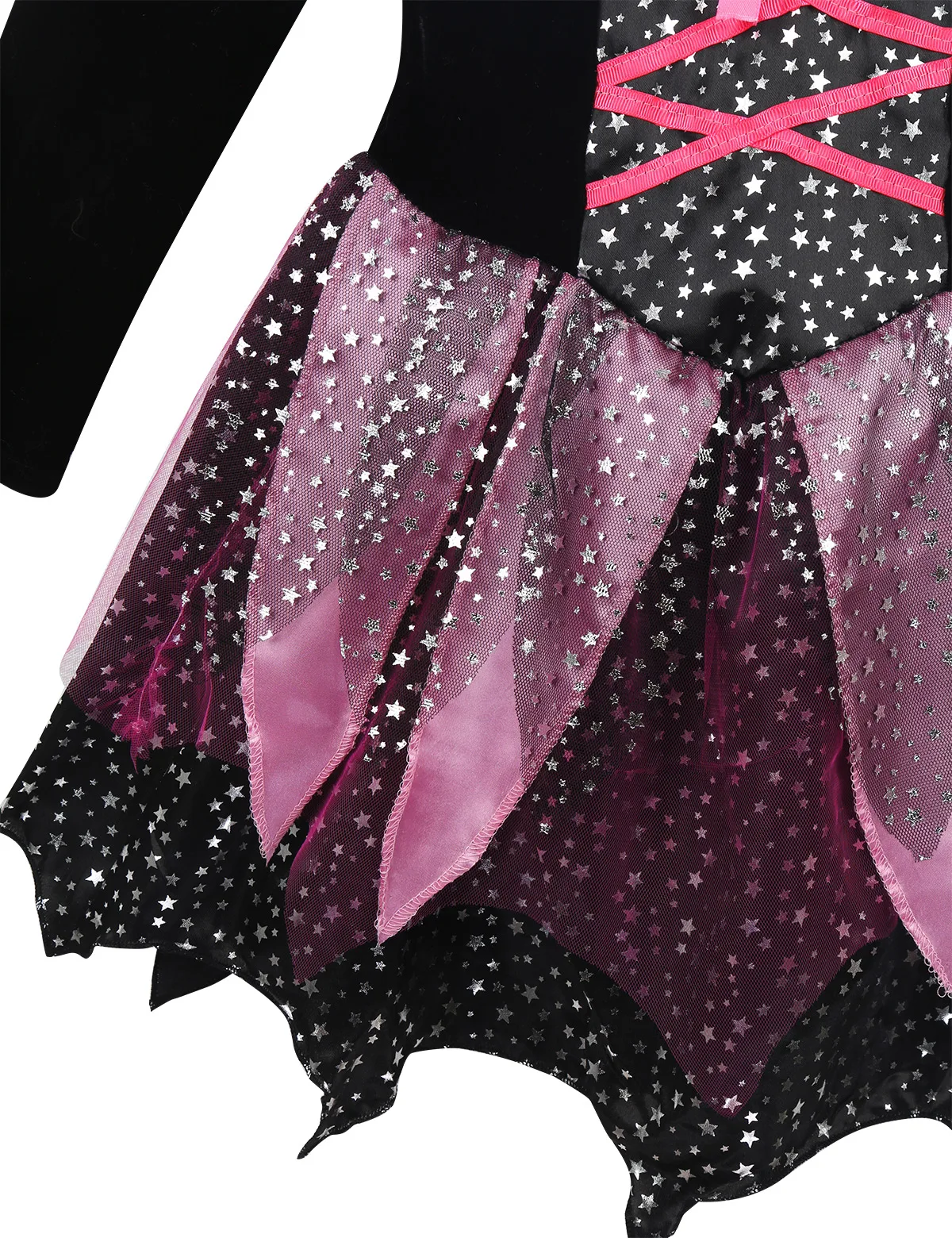 Kid Girls Halloween Witch Costume Sparkly Silver Stars Printed Carnival Cosplay Dress with Pointed Hat Wand Dress Up Clothes