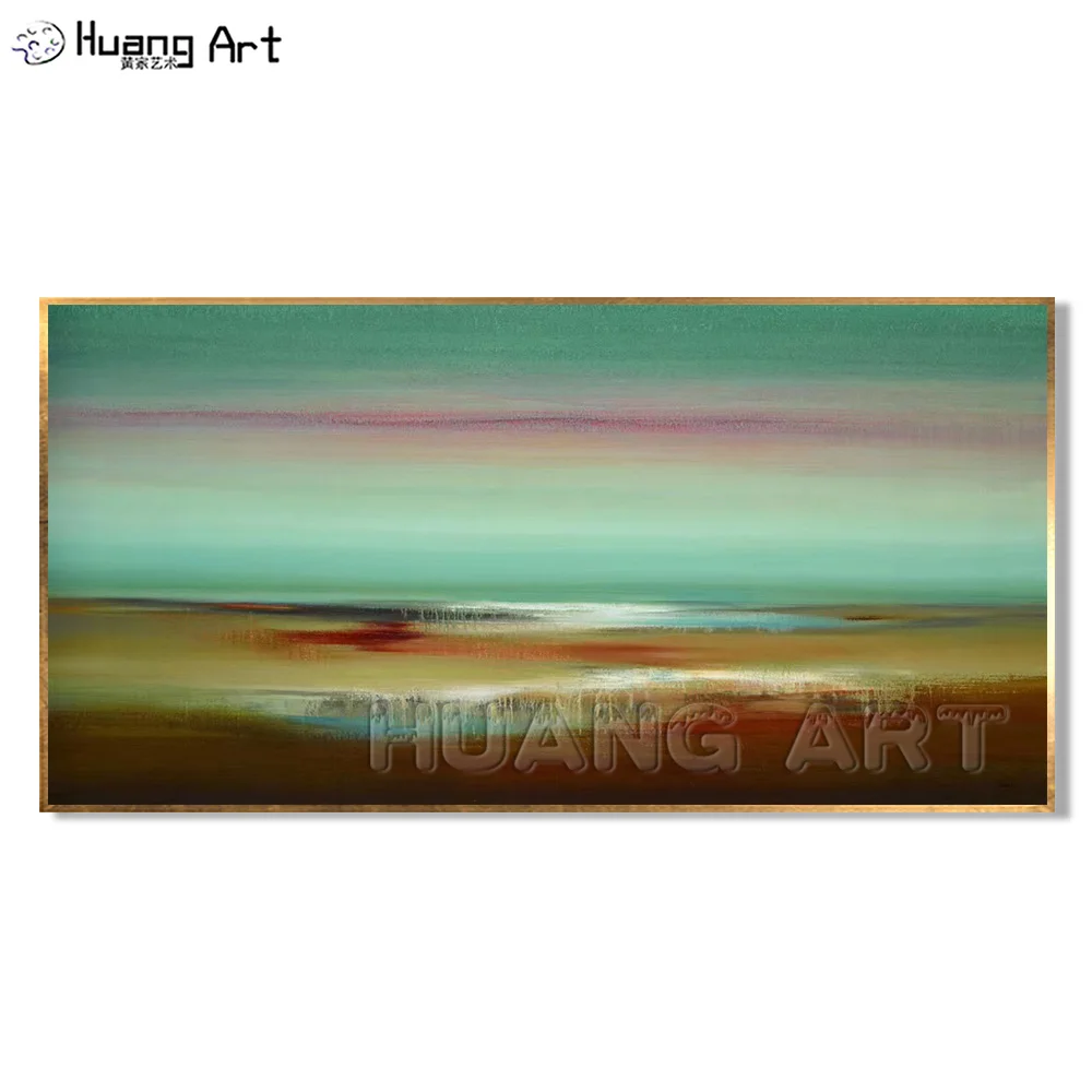 Original Art Abstract Oil Painting on Canvas for Home Decoration Handmade Fresh Green Color Abstract Seascape Wall Painting