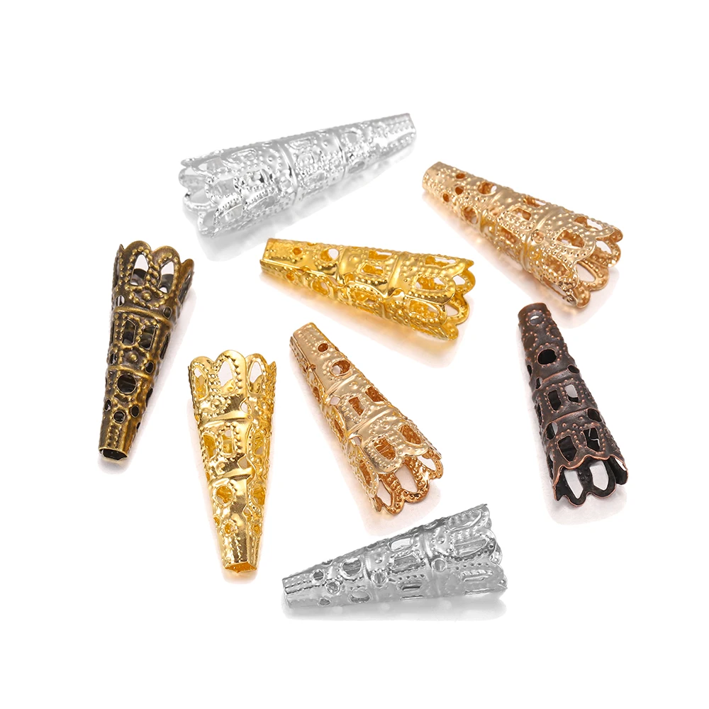 50pcs/lot Alloy Bugle Cone Filigree End Caps Beads Pendulum pendant For Necklace Spacer DIY Jewelry Making Supplies Findings