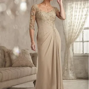 Elegant beaded lace champagne mother of the bride plus size chiffon half sleeves groom mother dress at night for wedding 8 Main Sales Dress Wedding Wedding Wedding Bride - №2