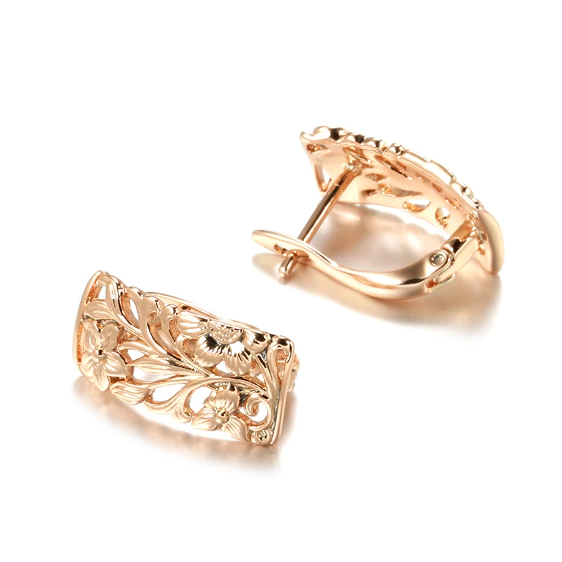 Kinel Vintage 585 Rose Gold Women Earrings Ring Sets Boho Hollow Flower Cilp Earrings Ring Elegant Ethnic Wedding Jewelry Sets