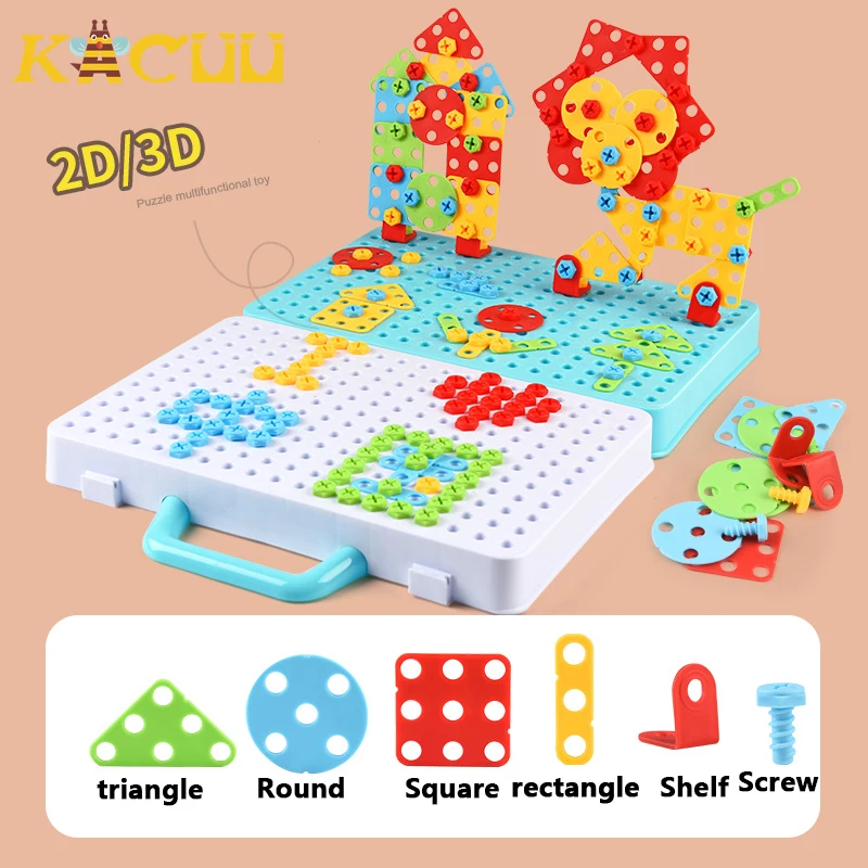 Kids Drill Screw Nut Puzzles Toys Pretend Play Tool Drill Disassembly Assembly Children Drill 3D Puzzle Toys For Boy