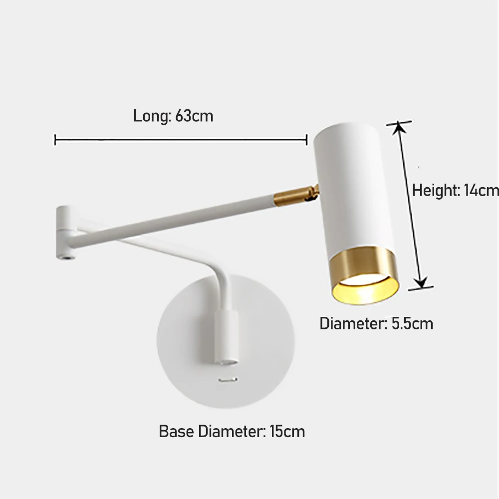 Imagem -03 - Luminária de Parede com Braço Ajustável para Iluminação Lâmpada de Sobressalente E27 para Interior do Quarto Braço de Leitura e Luz Noturna de Substituição