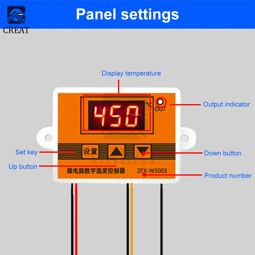 W3003 Digital Control Temperature 0-450 Degree Microcomputer Thermostat Switch Thermometer New Thermoregulator 12/24/220V