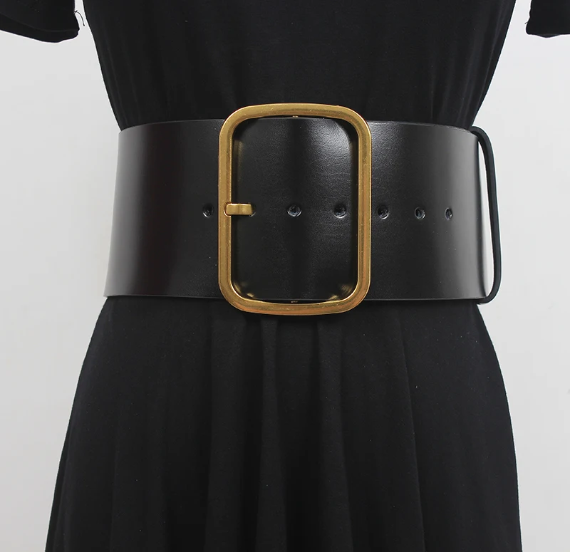 Women's Runway Fashion Black Genuine Leather Cummerbunds Female Dress Corsets Waistband Belts Decoration Wide Belt R1882