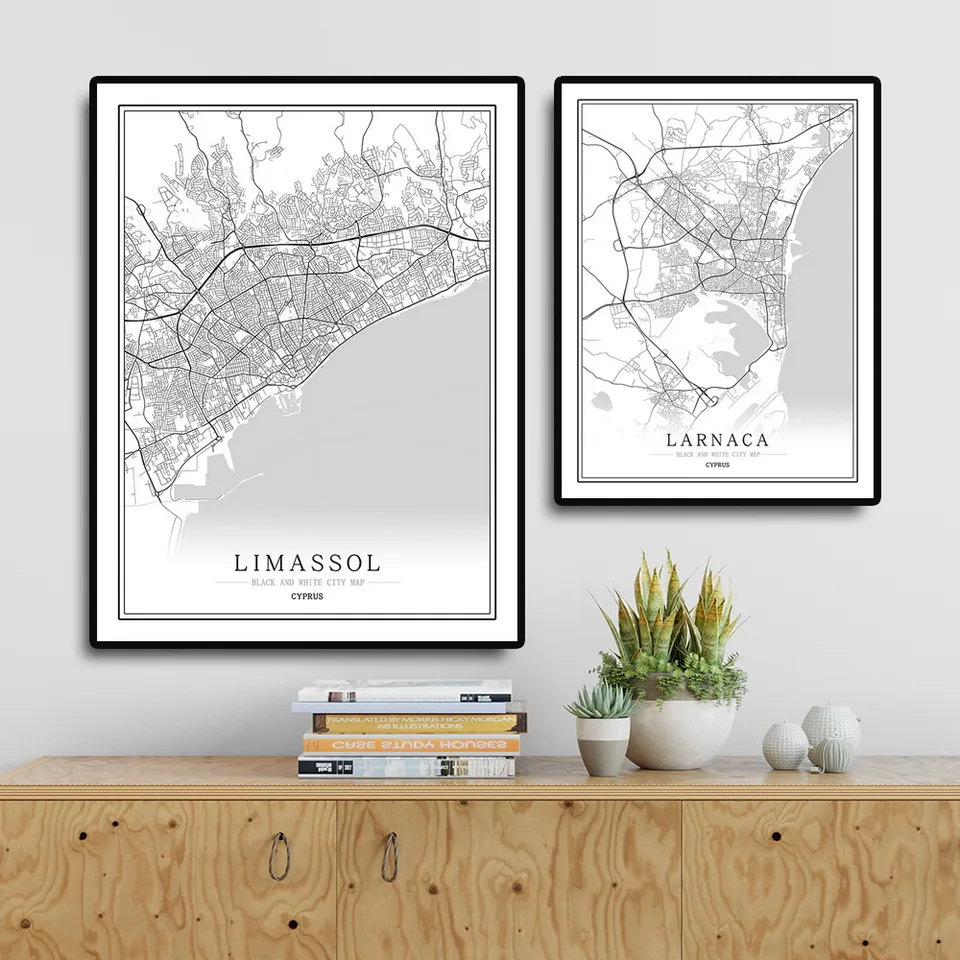 Cyprus Black and White City Map Poster Nordic Living Room Nicosia limassol Wall Art  Home Decor Canvas Painting Creative gift