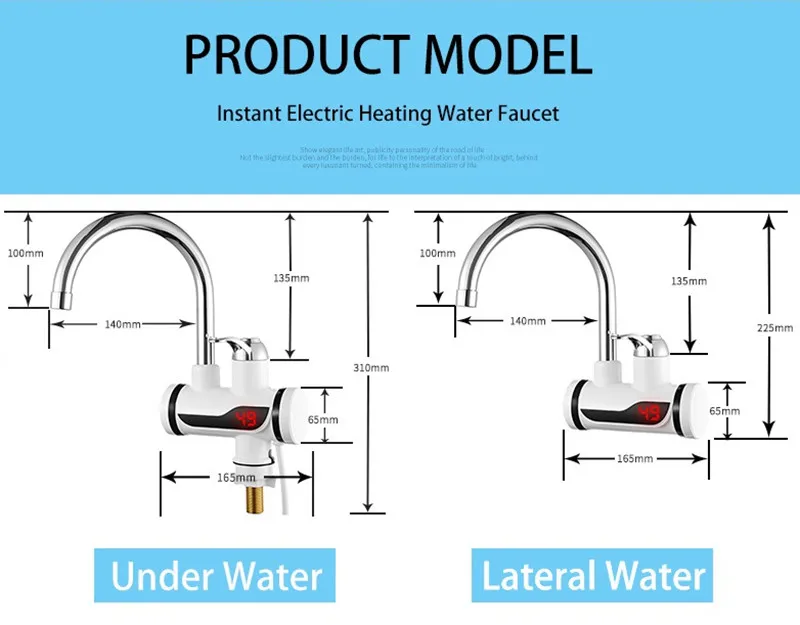 Grifo de agua caliente instantáneo eléctrico, calentador de agua de acero inoxidable con pantalla LED de temperatura, grifo sin depósito para ducha