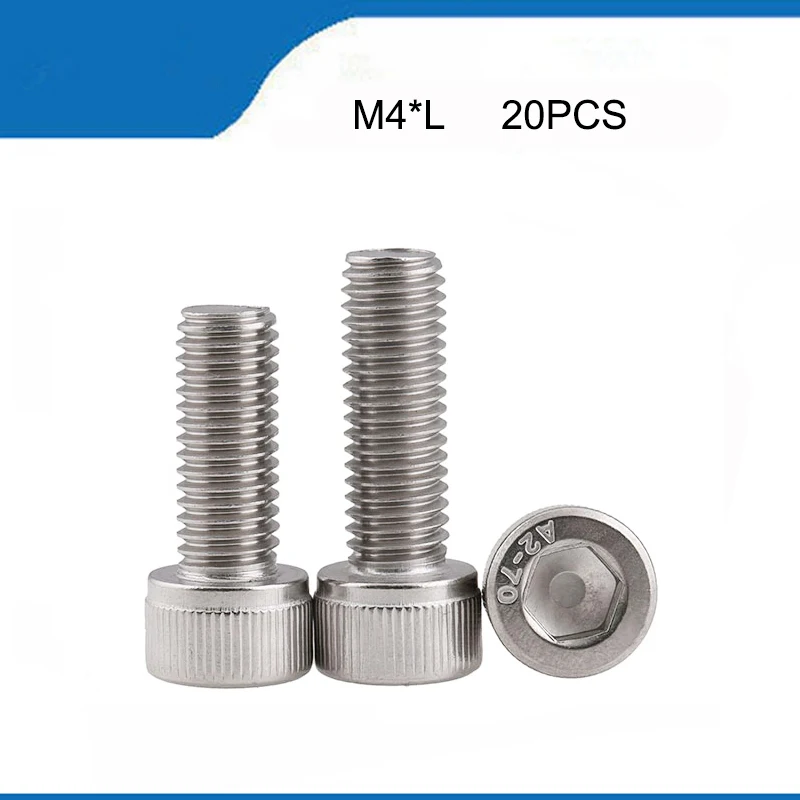 

20pcs M4*6/8/10/12/14/16/18/20/25/30 mm Allen Hex Socket Head Screw Bolt M4 Stainless Steel hexagon Screws Furniture Fastener