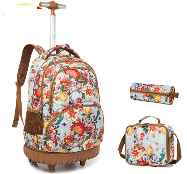Wheeled backpack for girls school Trolley Bag with wheels with lunch bag set Trolley Bags Children school Rolling backpack bag