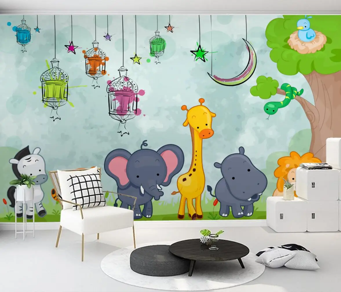 

beibehang custom Nordic modern wall paper 3D cartoon animal world mural wallpaper for children's room mural bedroom background