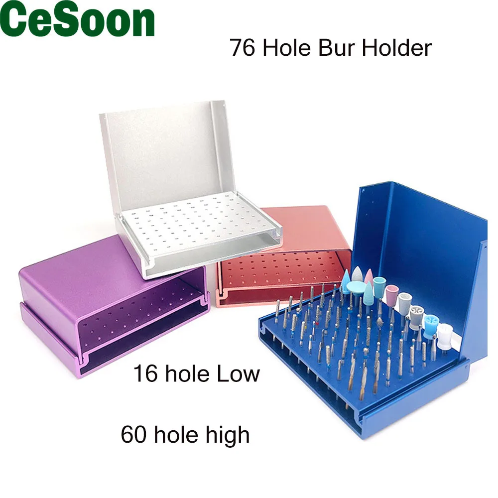 

76 Holes Aluminium Dental Burs Holder Blocks Cleaning Box Autoclavable Disinfection Sterilization Oral Care Drill Bur Case