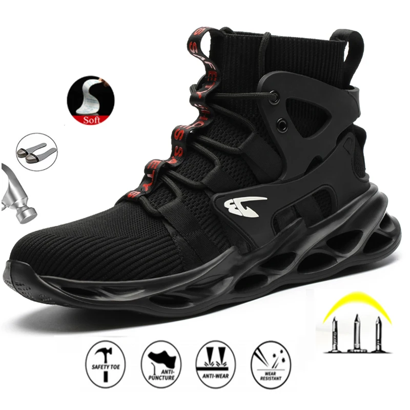 Breathable Men's Safety Shoes New Work Shoes Waterproof Breathable SRA Non-slip EVA Four Breathable Men's Safety Shoes Size 48