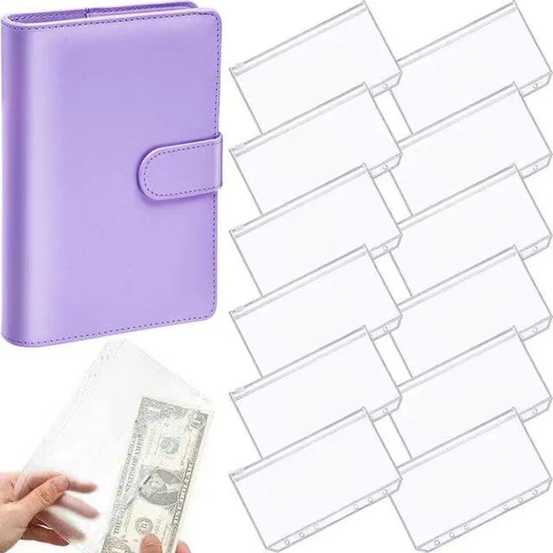 NEW A6 PU Leather Notebook Binder Planner Budget Organizer 6 Ring Binder Cover Magnetic Personal Planner with 12 Clear Pockets