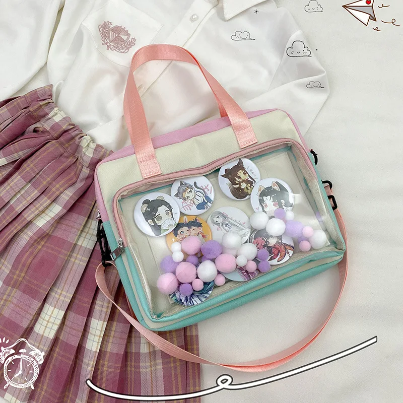 Bolso de mano japonés para niñas, bolsa de nailon transparente, cruzado, uniforme Itabag, JK