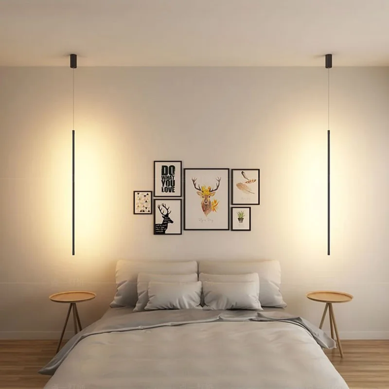 Kobuc Nordic LED lampade a sospensione minimalismo linea luci 60/80/100/140cm lampada a sospensione lunga per comodino TV sfondo Bar corridoio