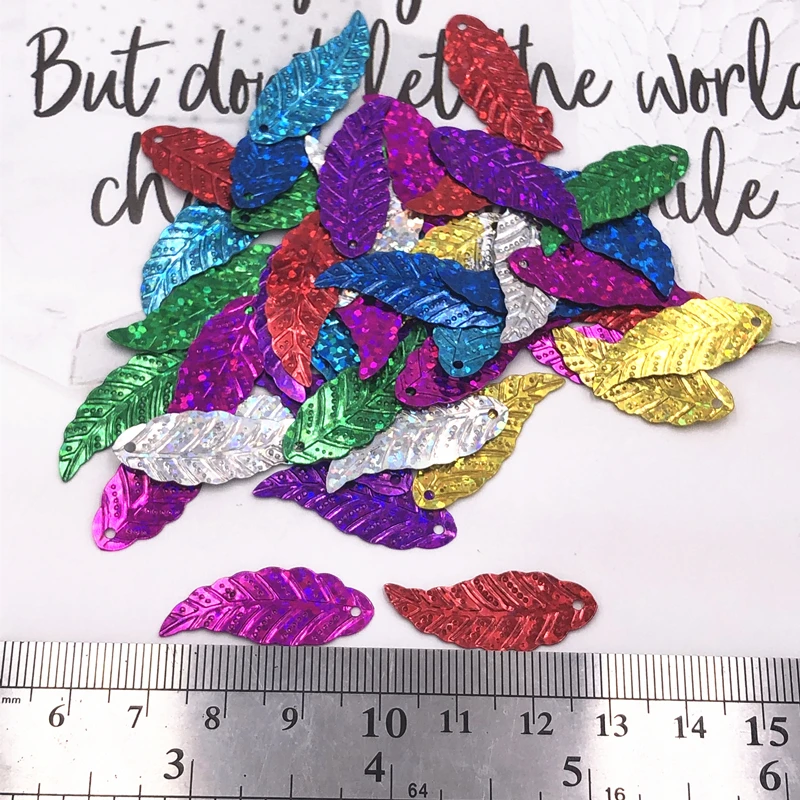 100pcs 17*45mm Leaf Loose Sequins PVC Mixed Color Paillettes 1 Hole Sewn On Cloth Clothing Accessories DIY Lentejuelas Materials