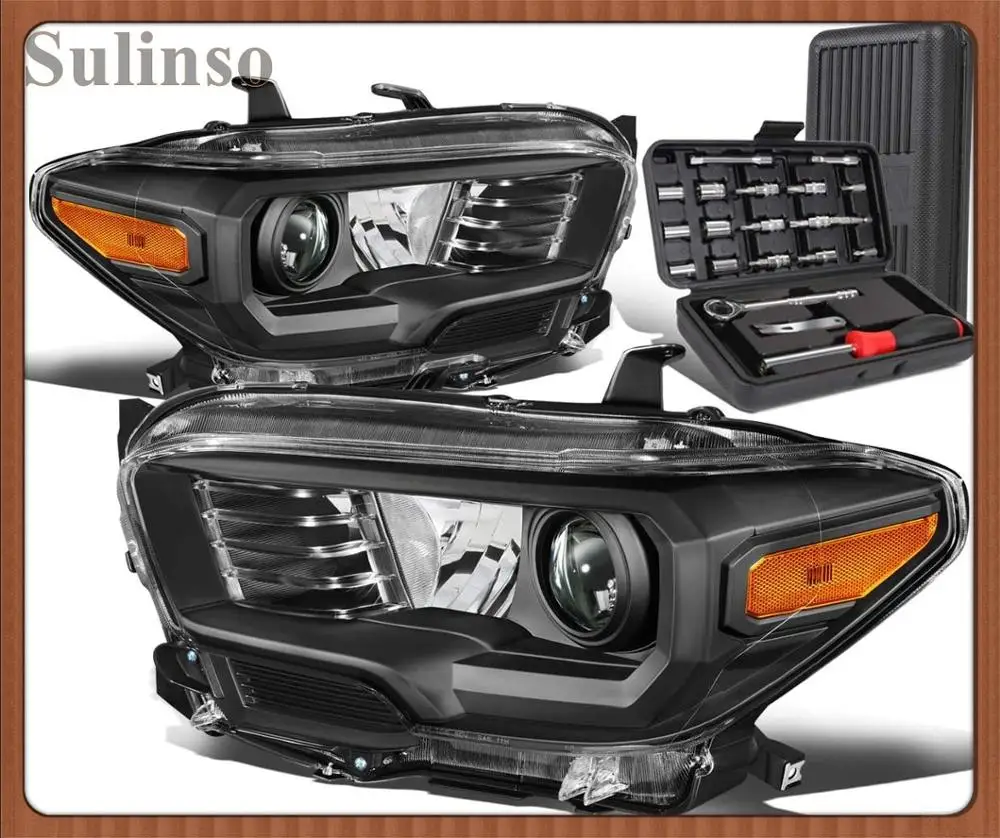 

LED Headlights Assembly Compatible with 2016 2017 2018 2019 2020 2021 2022 Tacoma Headlamp Black Housing Clear Lens Amber Reflec