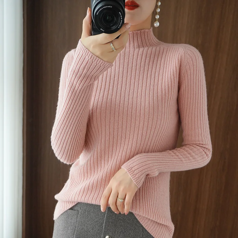 Autumn and winter women\'s Half Turtleneck cashmere sweater pit bar elastic Pullover women\'s sweater Pullover Sweater