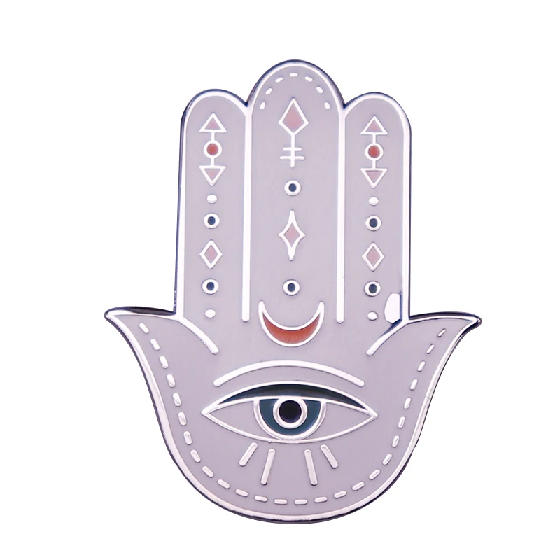 Eye Hamsa Hand Pin Spiritual Symbols Yoga & Meditation Brooch Lucky Spirit Palm-shaped Amulet Good Fortune Badge