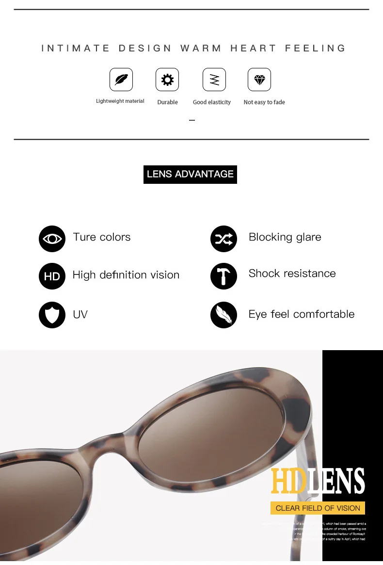 Mode Oval Sonnenbrille Vintage Marke Designer Platz Retro Sonnenbrille Weibliche Dame Brillen Gelee Farbe Shades UV400 – Detail 3