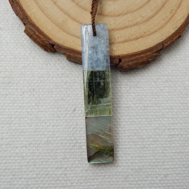 Natural Blue Kyanite And Green Kyanite And Labradorite Intarsia Necklace Pendant Bead 41x8x5mm 3.8g DIY Jewelry Accessories