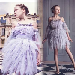 Big Size 2-12Yrs Kids Dresses Girls Elegant Feather Tassels Girls Wedding Party Dress Girls Princess Ball Gown Dresses Clothing