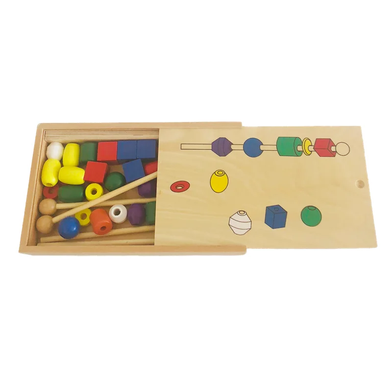 Montessori Educational Toys Geometric Shape/ Color Sorting Game Beading Activities for Kids Hand-Eye Coordination Exercise