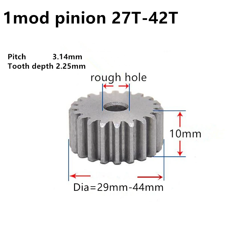 MOD1 gear rack 27 teeth-42 teeth no hardened thickness 10mm 1 module gear pinion cylindrical spur gear metal gear pinion