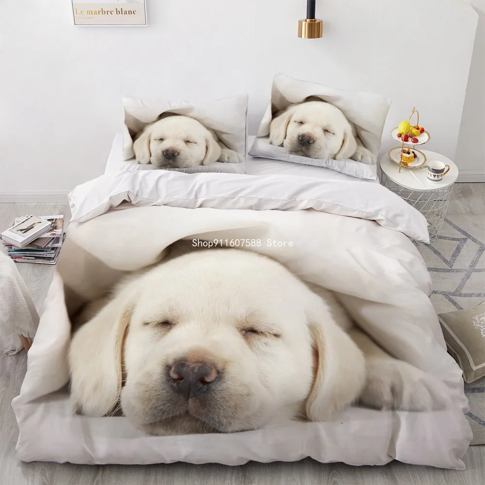 

Lovely Animal 3D Bedding Sets White Duvet Quilt Cover Set Comforter Bed Linen Pillowcase King Queen 200*220cm Size Dogs Pets Dog